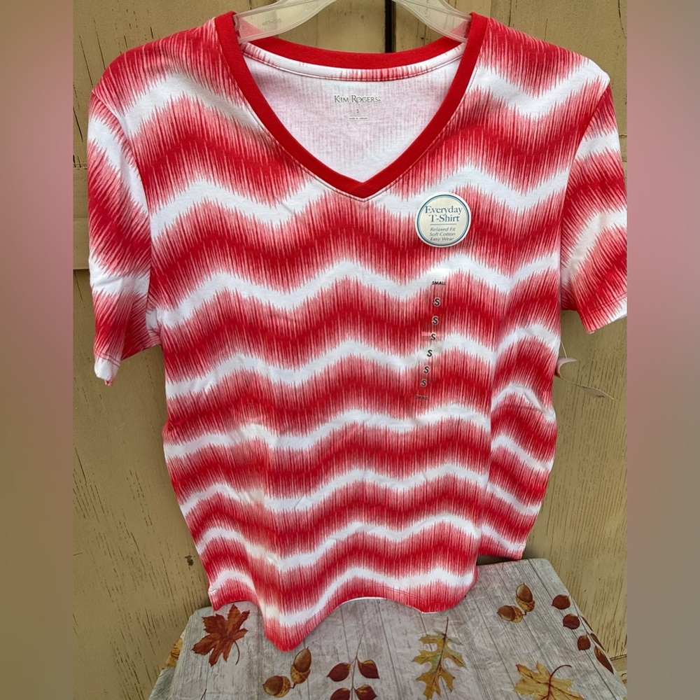 Kim Rogers Red and White Zigzag Blouse
